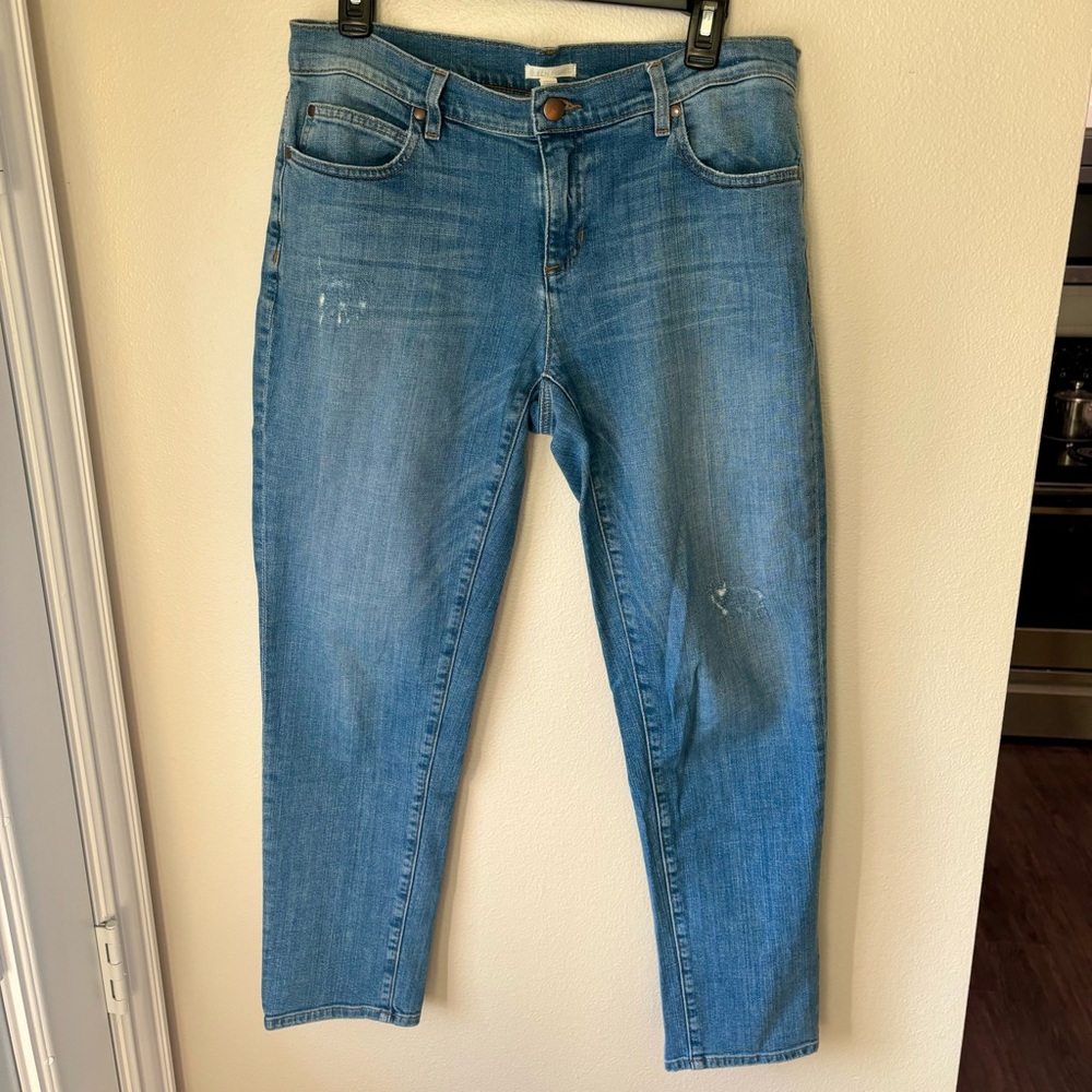 Medium Wash Eileen Fisher Blue Jeans Denim Cotton Size 6 Straight Leg Distressed